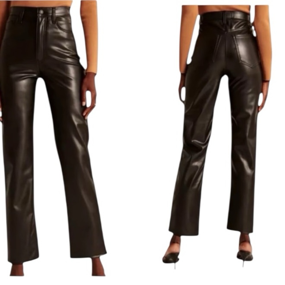 Abercrombie & Fitch 90s Straight Ultra High Rise Faux Leather Pant Black 8R